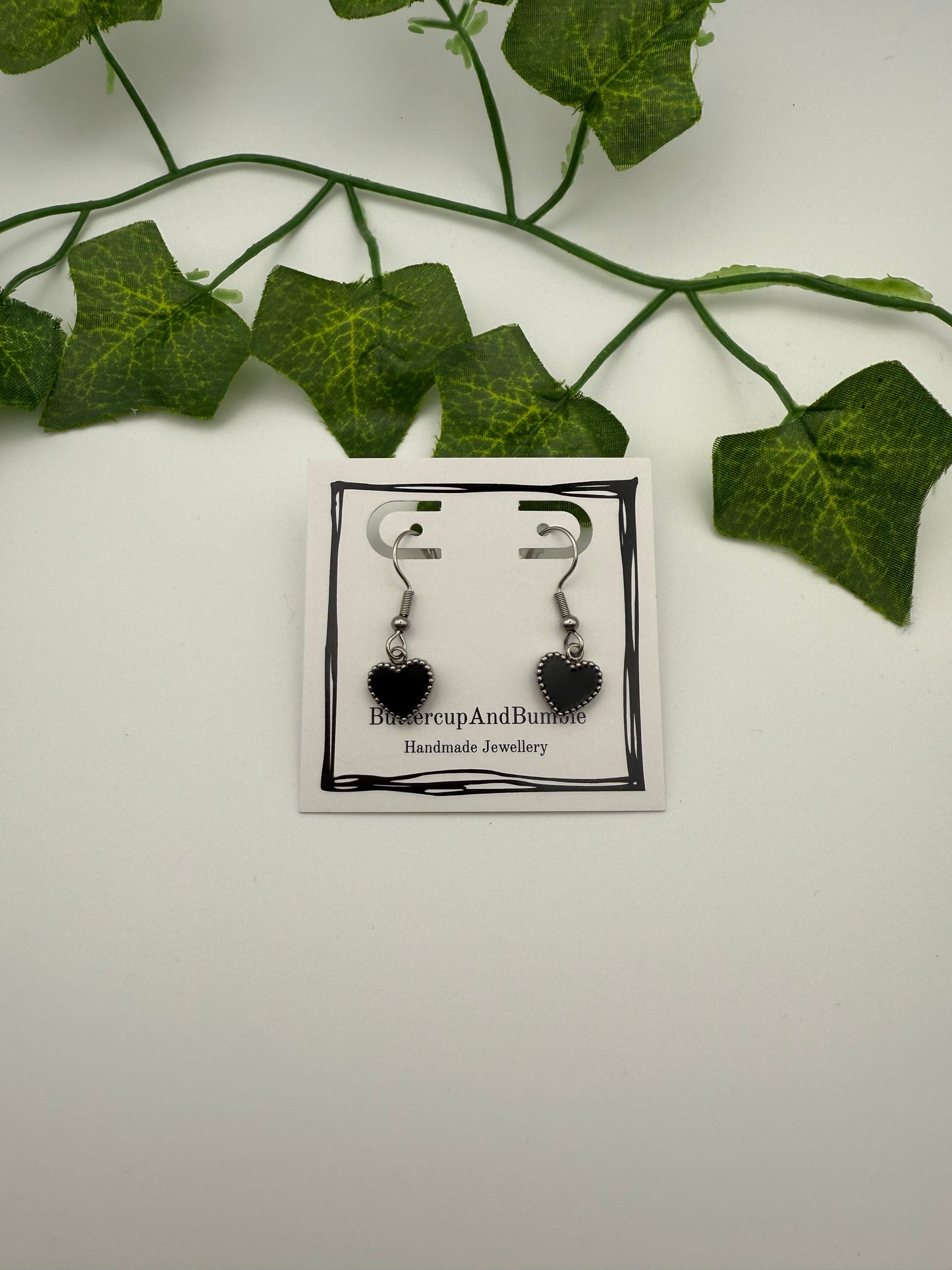 Silver Black Heart Earrings