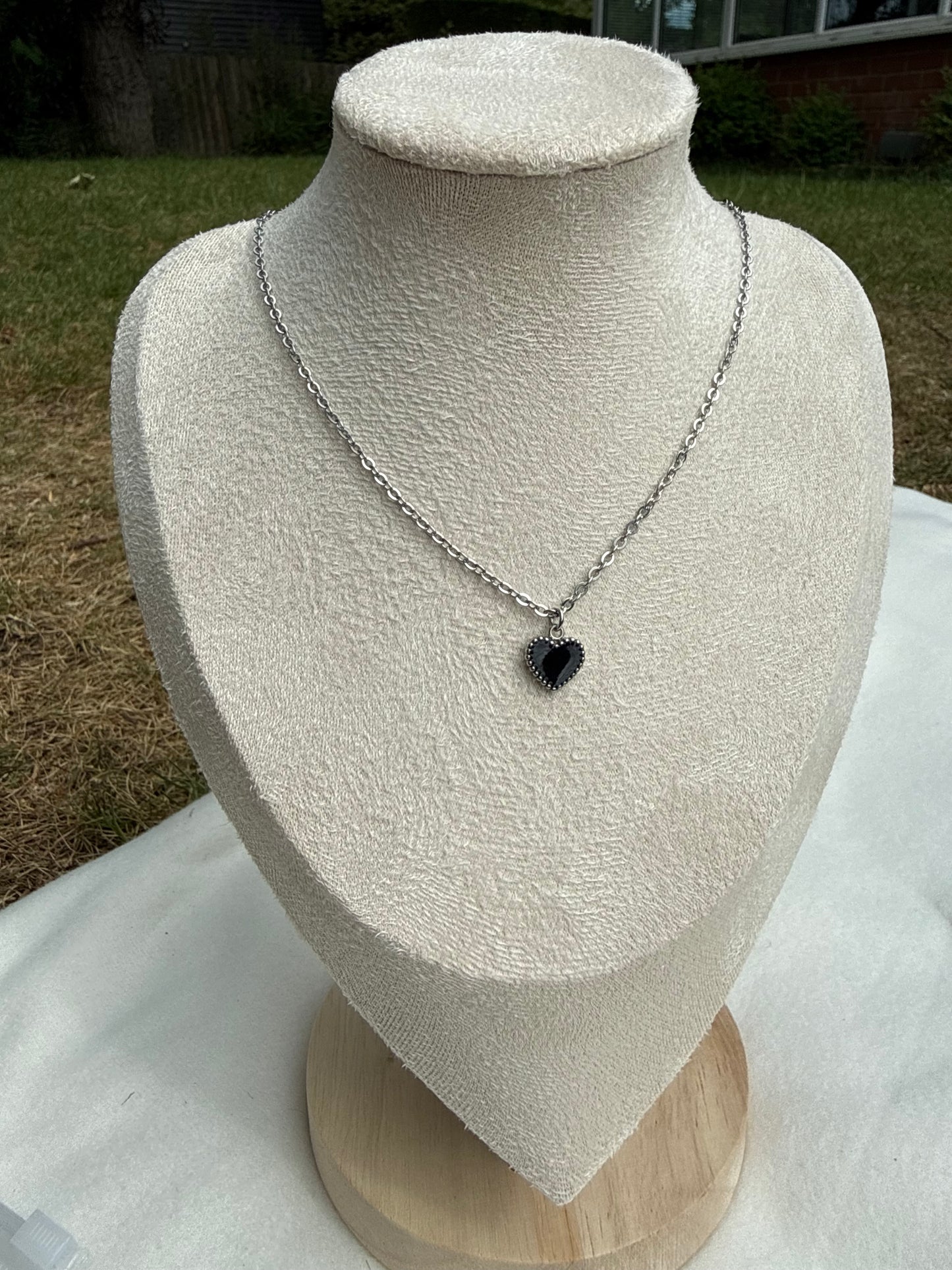 Silver Black heart necklace