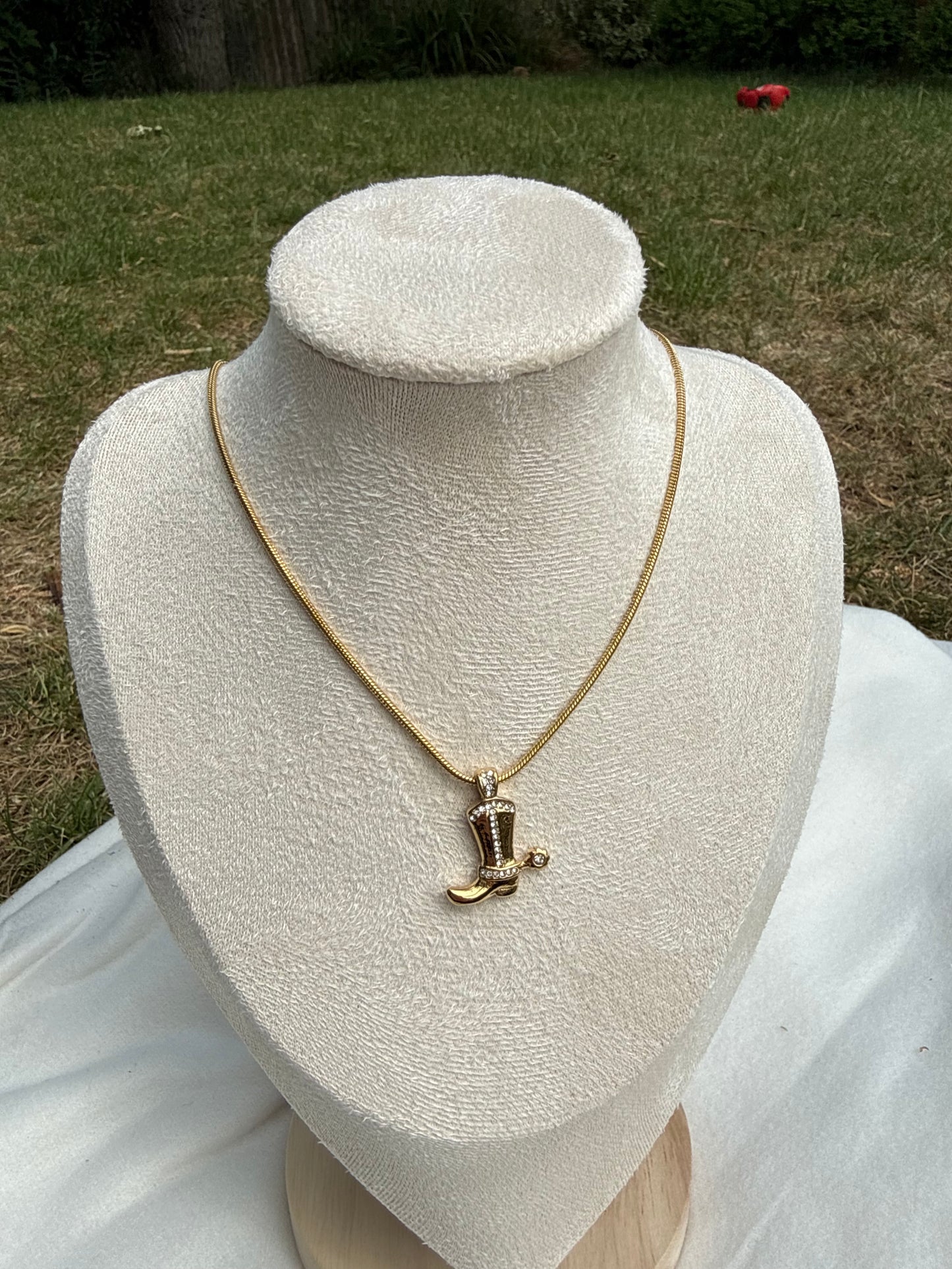 Gold cowboy boot necklace