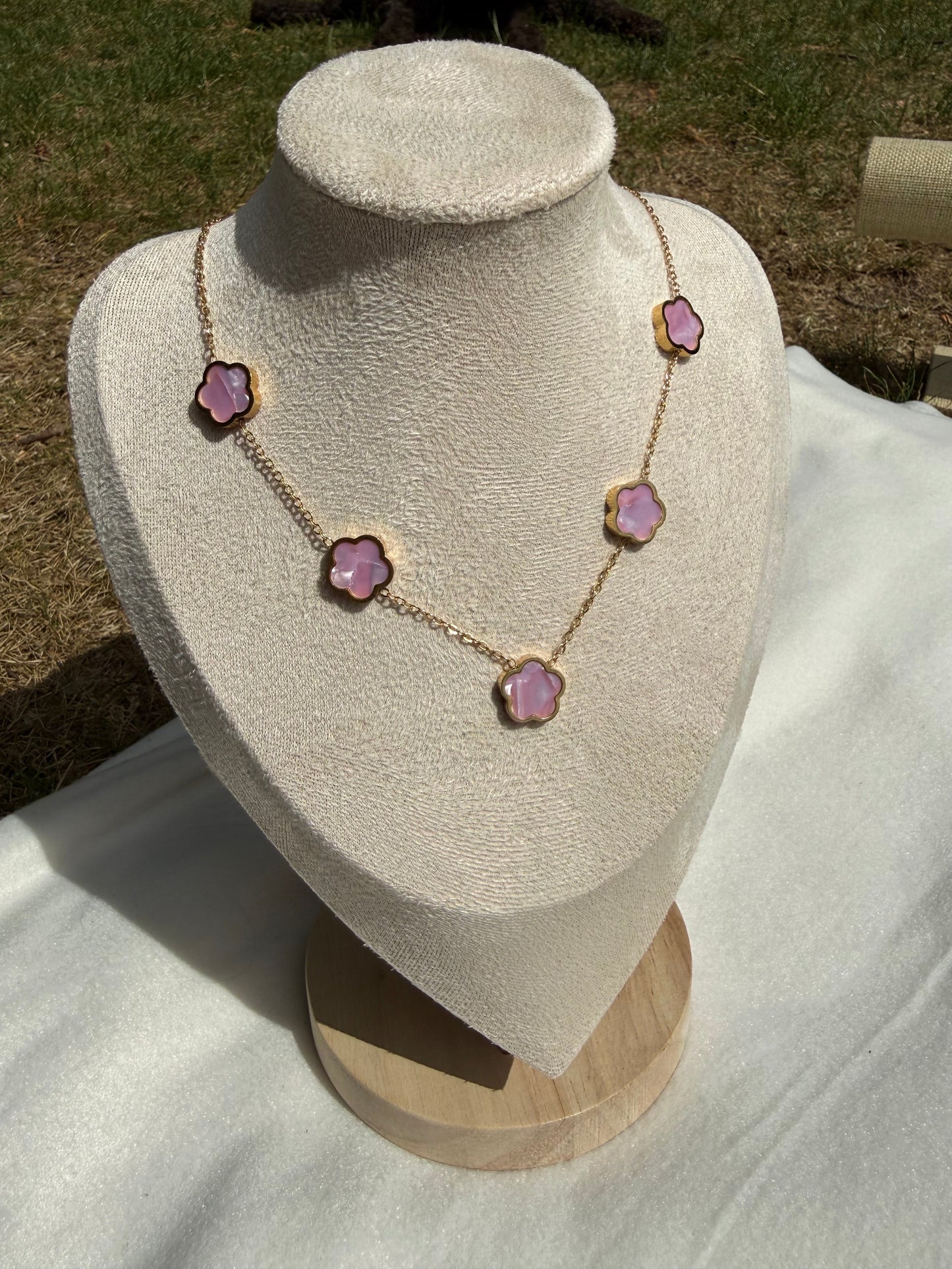 Pink flower necklace