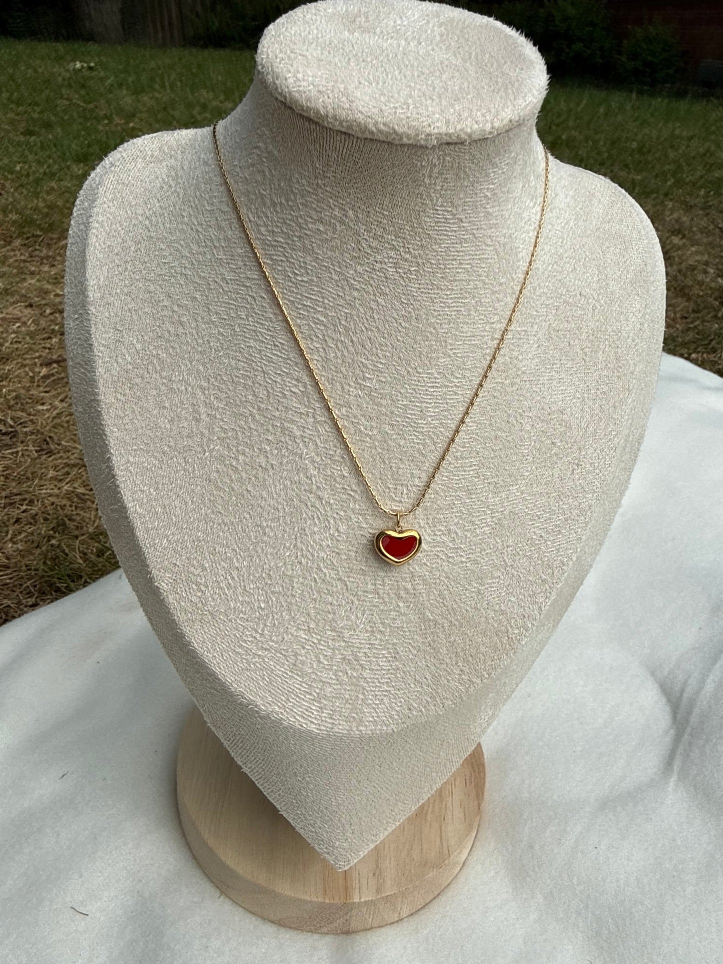 Gold red heart necklace