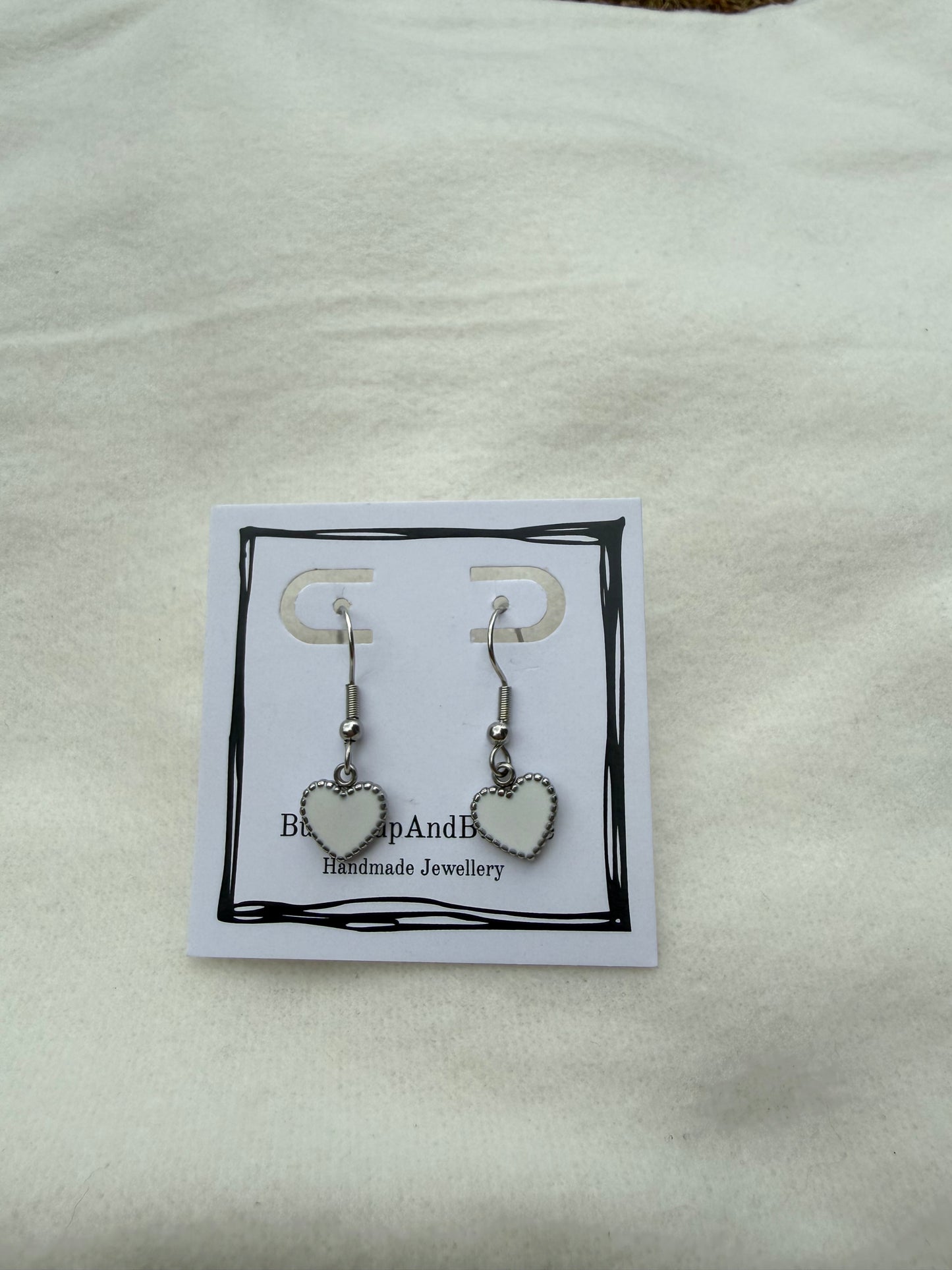 Silver white heart earrings